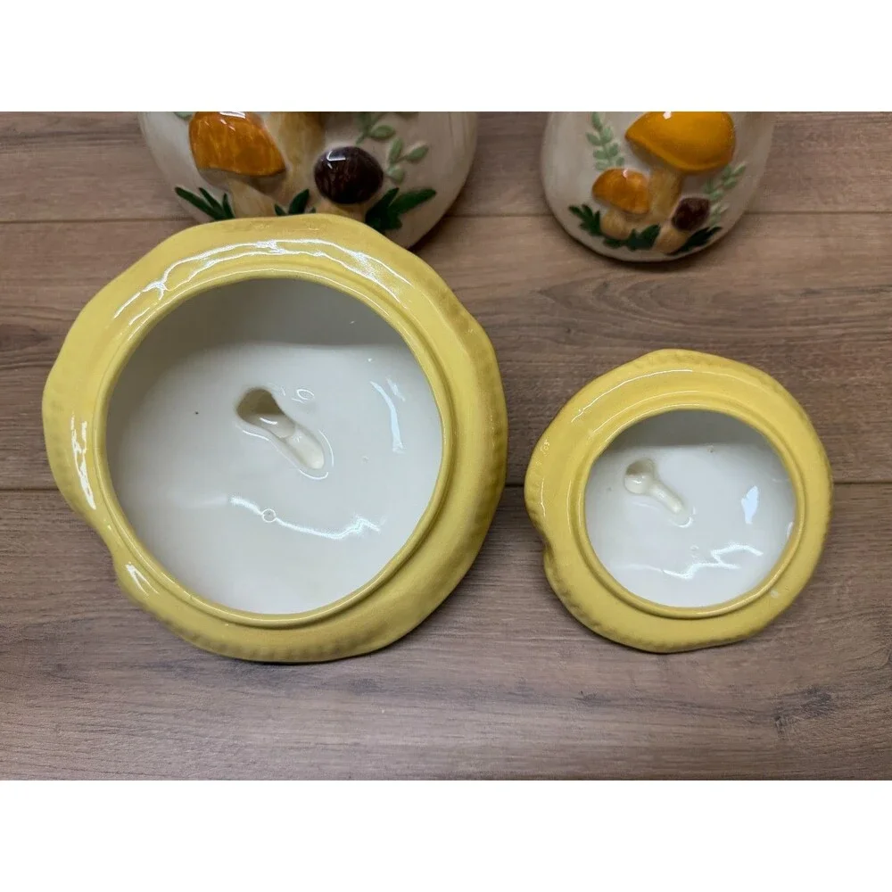 Vintage MCM Ceramic Mushroom Canister Set w/ Lids Retro 1970s Kitchen